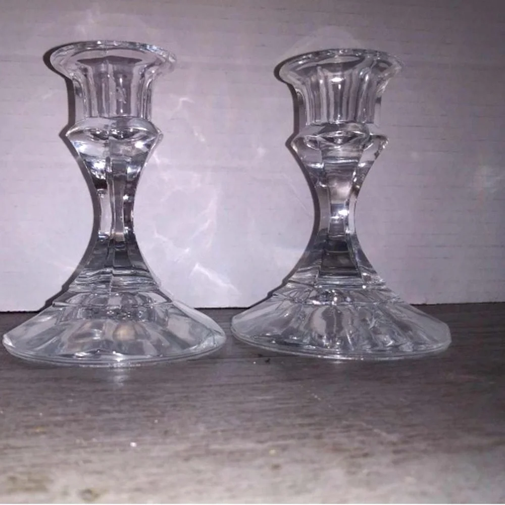 Bundle of 2 Vintage Crystal 4” Taper Candlestick Holders. Like New Condition